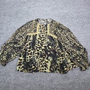 Bl^nk‎ London Tunic Top Womens Medium Green Animal Print Sheer Balloon Sleeve